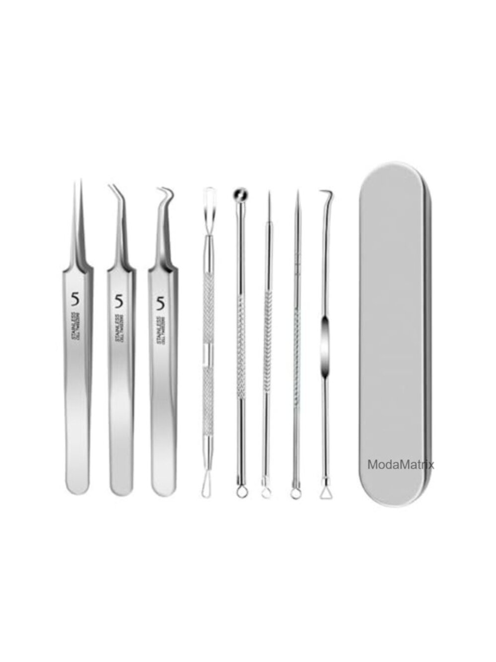 8Pc Blackhead Remover Kit Stainless Steel Tweezers & Pimple Extractor Set
